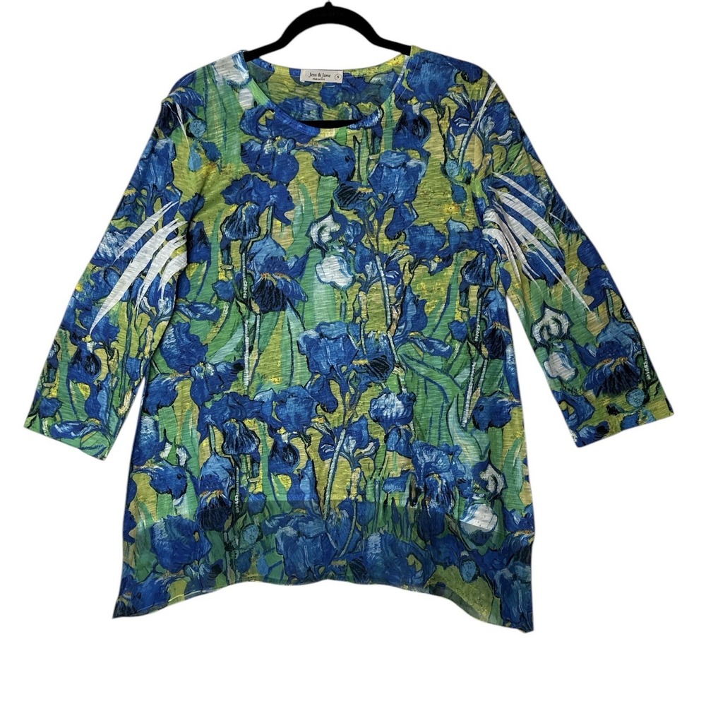 Jess & Jane Top Womens Small Stretch Colorful Bright Blouse Beach Vacation